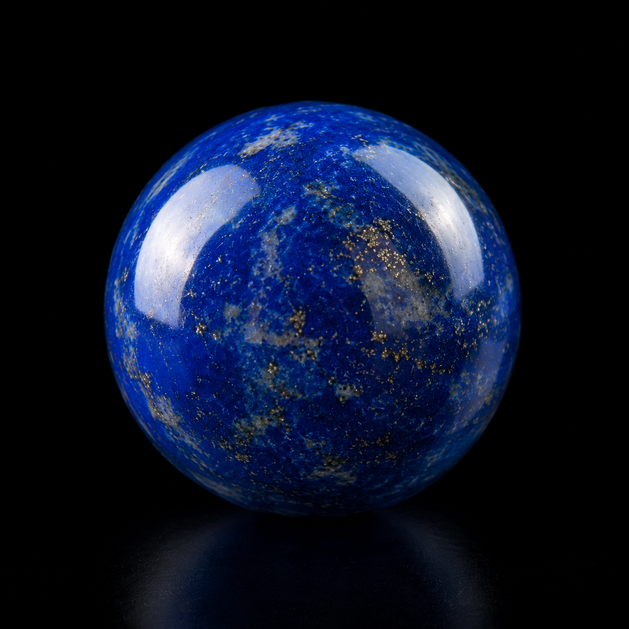 หินลาพิสลาซูลีธรรมชาติเม็ดกลมสีน้ำเงินเข้ม Royal Blue พร้อมประกายสีทองธรรมชาติ