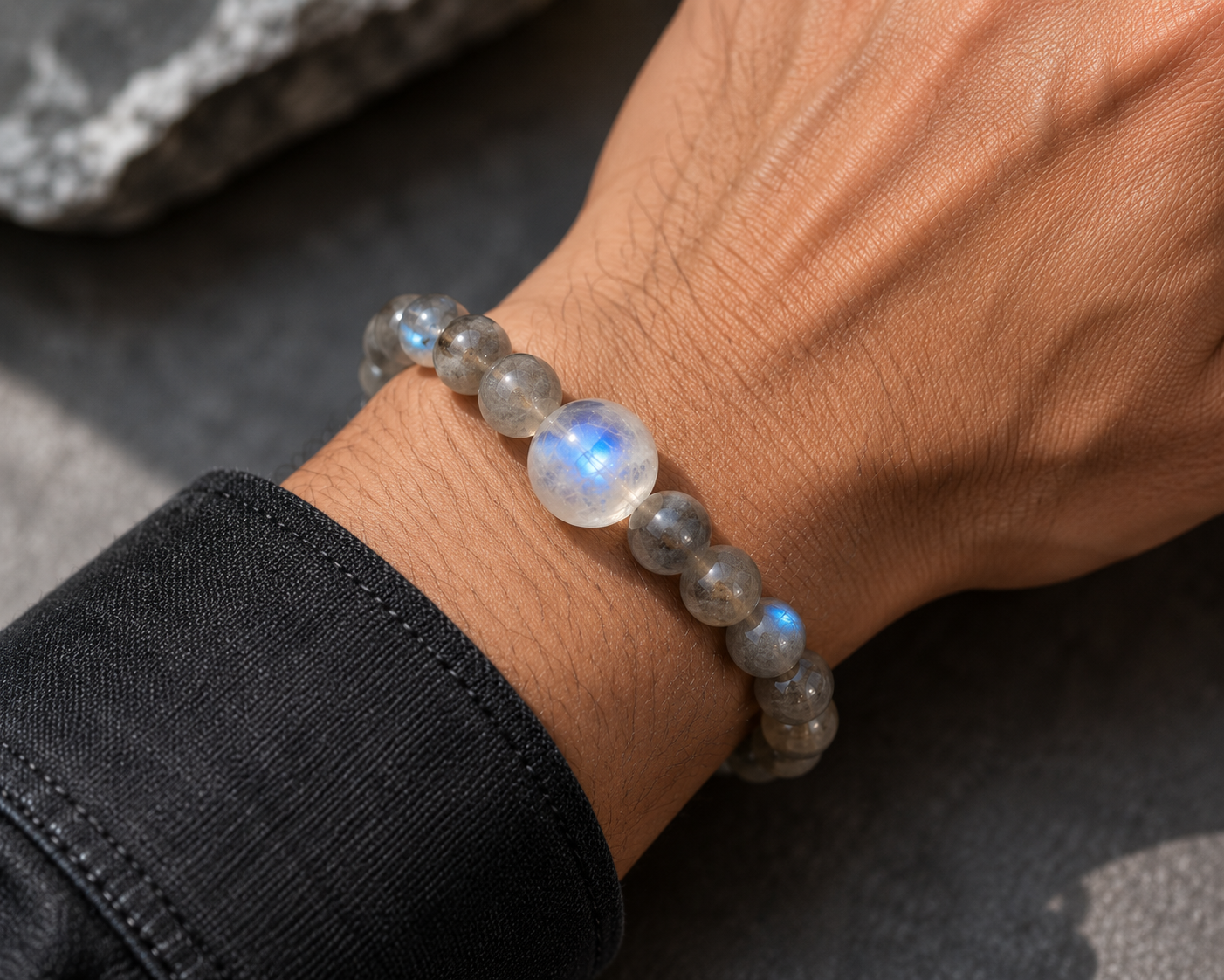 Moonstone หรือ มูนสโตน หินเฟลด์สปาร์ธรรมชาติ แสดงข้อมูลพื้นฐาน สูตรเคมี คุณสมบัติทางกายภาพ ความแข็ง สี ความโปร่งแสง ระบบผลึก และปรากฏการณ์ Adularescence