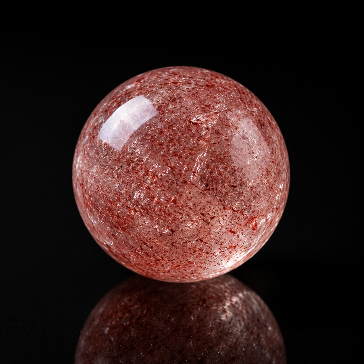 Strawberry Quartz หรือ สตรอว์เบอร์รีควอตซ์ หินควอตซ์สีชมพูอมแดงธรรมชาติ แสดงข้อมูลพื้นฐาน สูตรเคมี คุณสมบัติทางกายภาพ ความแข็ง สี ความโปร่งแสง และระบบผลึก